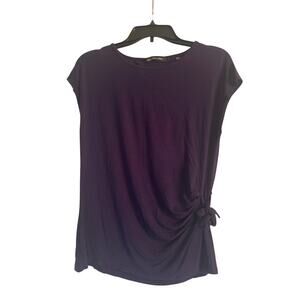 EUC Colleen Lopez Navy Blue Cap Sleeve Women's Top Side Tie Size Small